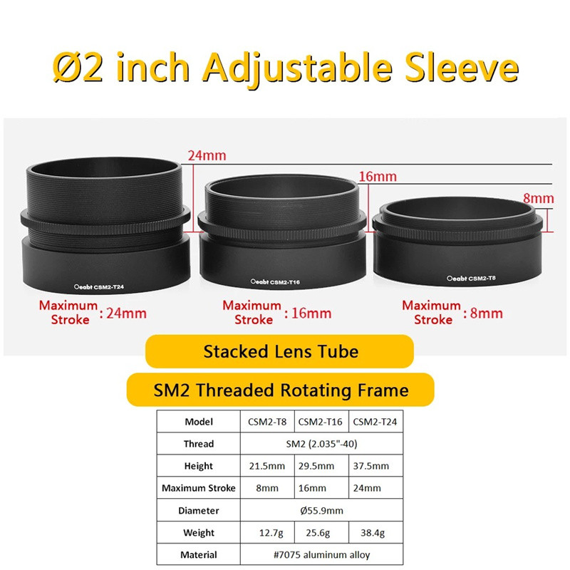 CSM2-T Adjustable Lens Tube Lens Tube Stacked SM2 Threaded Rotating Frame for Cage System Optical Experiment