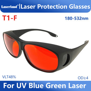 Professional Laser Glasses Protection for 405nm UV  450nm Blue  and 520nm 532nm Green  OD4 T1-F