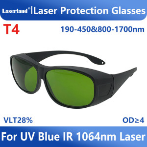 T4 190-450nm&800-1700nm OD4+ Blue+IR Laser Protective Goggles Safety Glasses CE